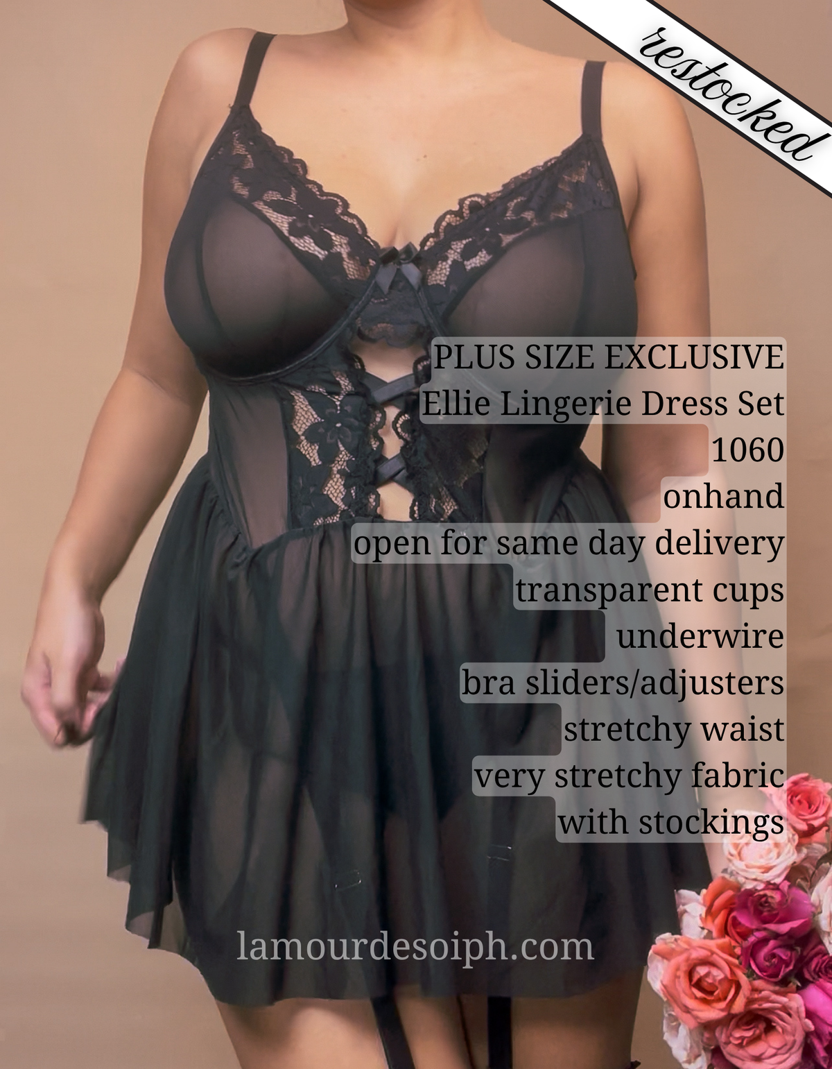 (PLUS SIZE) Ellie Lingerie Dress set w/stockings