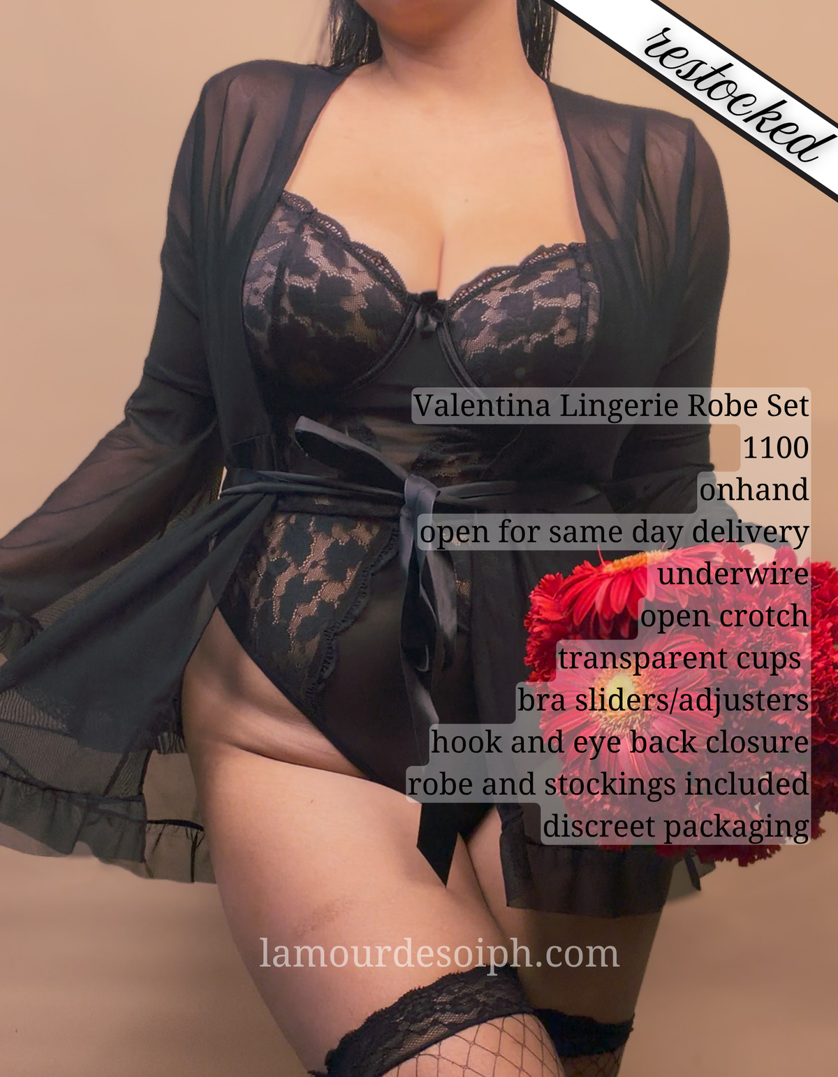 Valentina Bodysuit Robe Set w/fishnet thigh high stockings