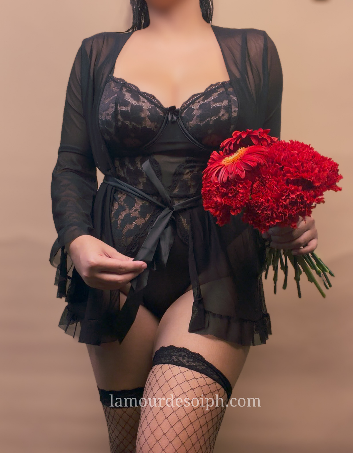 Valentina Bodysuit Robe Set w/fishnet thigh high stockings
