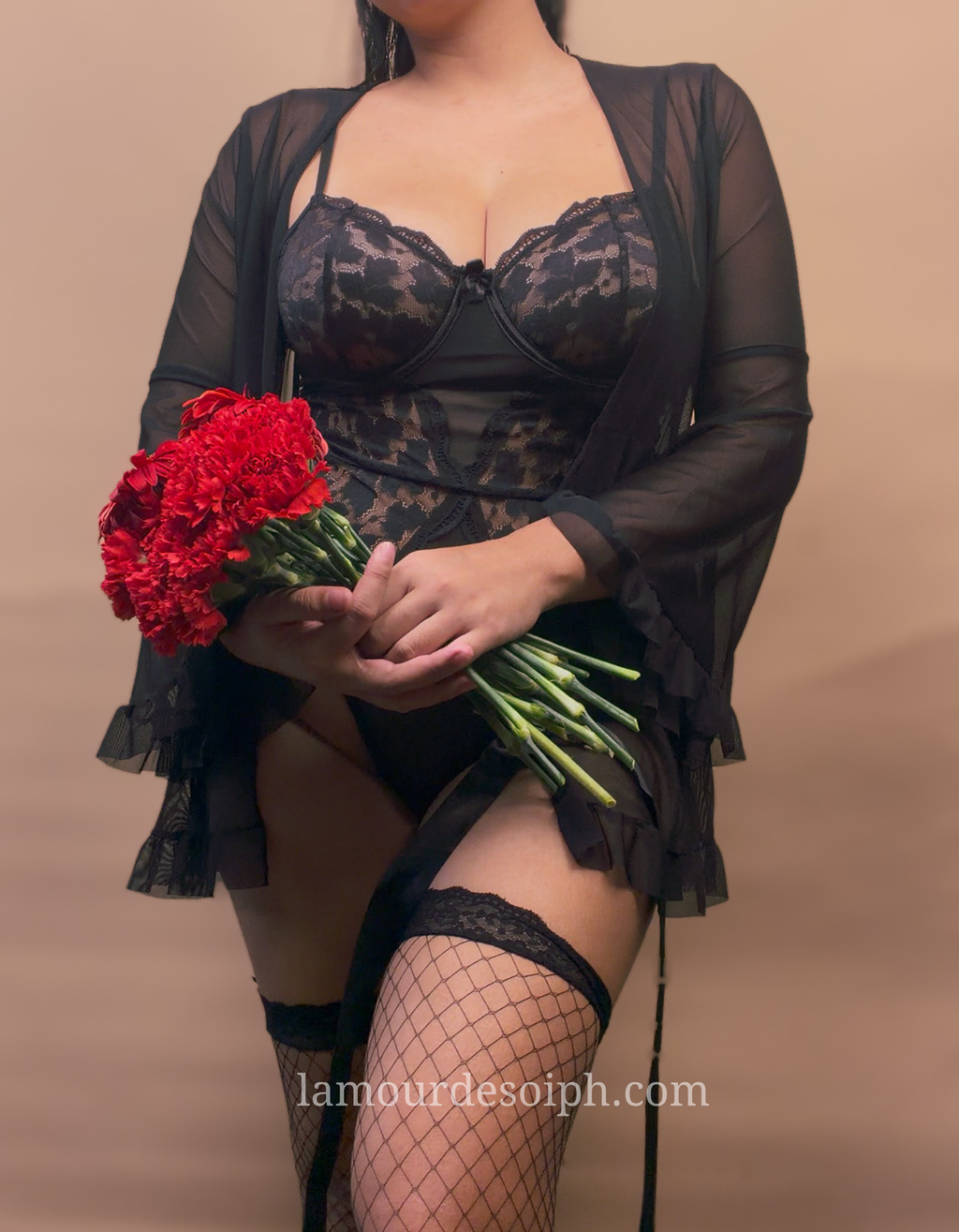 Valentina Bodysuit Robe Set w/fishnet thigh high stockings