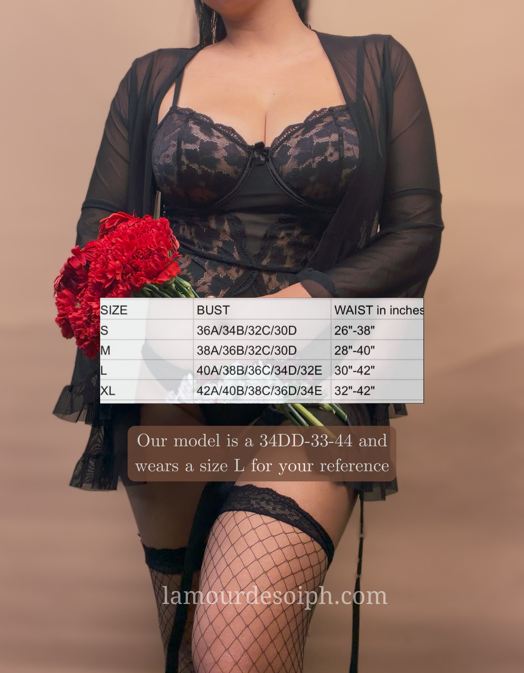 Valentina Bodysuit Robe Set w/fishnet thigh high stockings