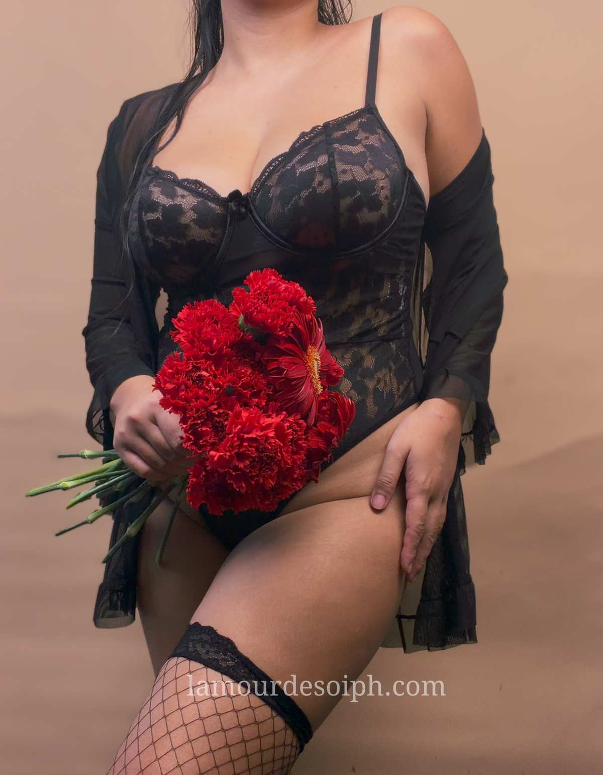 Valentina Bodysuit Robe Set w/fishnet thigh high stockings