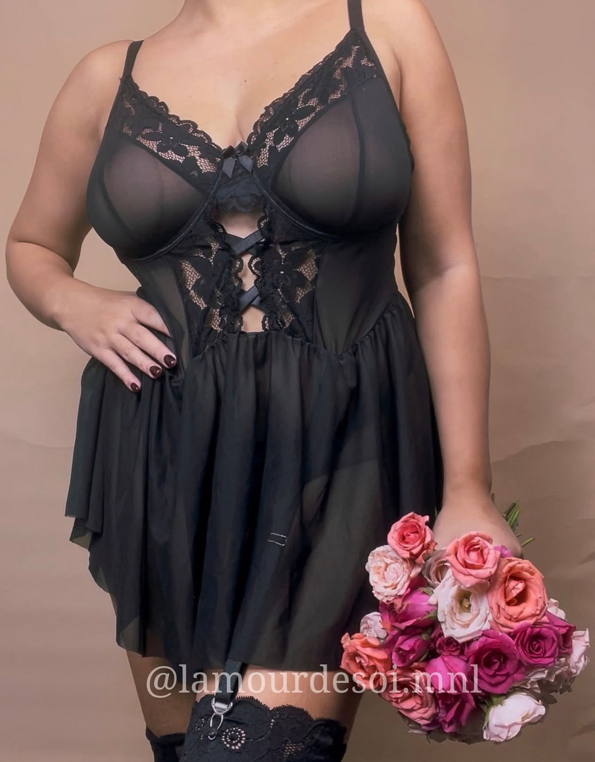 (PLUS SIZE) Ellie Lingerie Dress set w/stockings